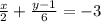 \frac{x}{2} + \frac{y - 1}{6} = - 3