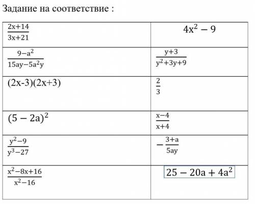 Задание на соответствие