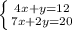 \left \{ {{4x+y=12} \atop {7x+2y=20}} \right.