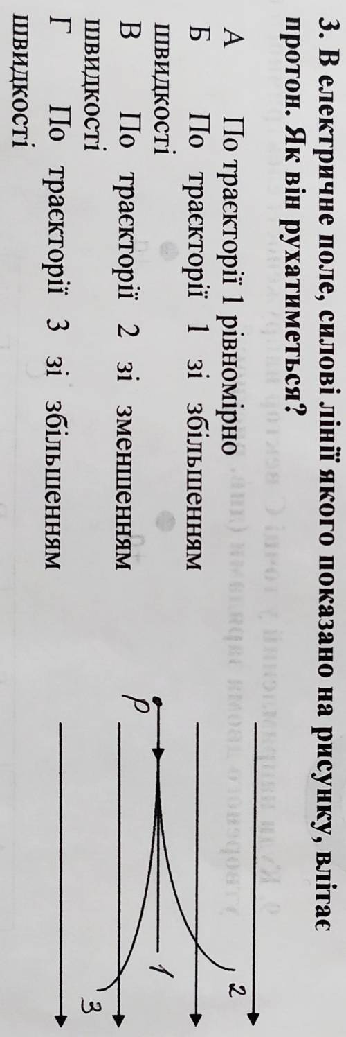 3. В електричне поле, силові лінії якого показано на рисунку, влітає протон. Як він рухатиметься?​