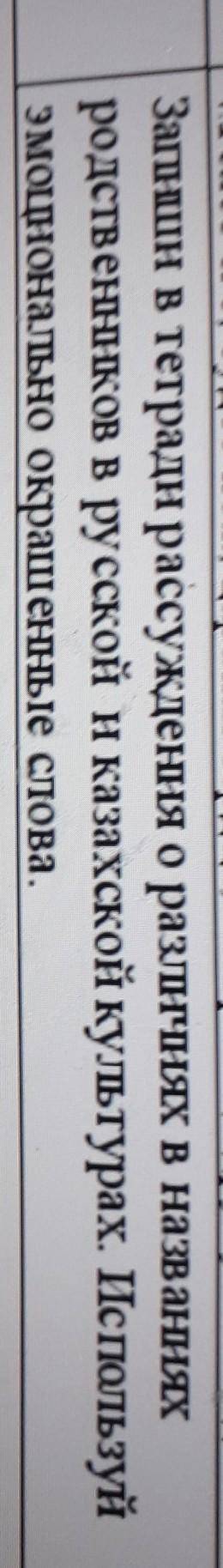 Запиши в тетради рассуждение о различных названиях родственников русской и казахской культурах испол