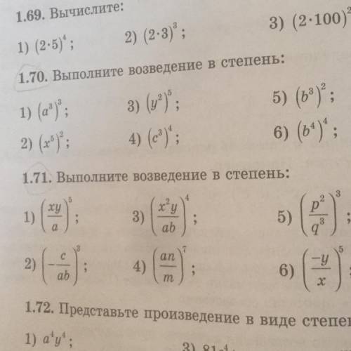 1.71. Выполните возведение в степень: 1)(xy/a)5 2)(x2y/ad)4 3)(p2/q3)3