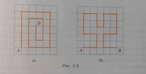 Найдите длины ломанных с концами А,В , изображённых на рисунке . стороны клеток равны 1 ​