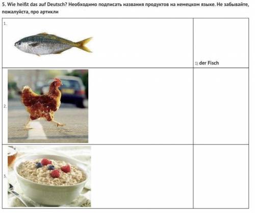 Wie heißt das auf Deutsch? Необходимо подписать названия продуктов на немецком языке. Не забывайте п