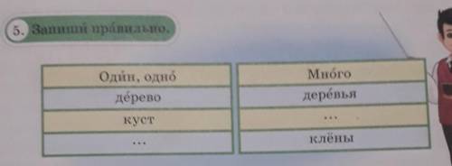5. Запиши правильно.Один, однодеревоМногодеревьякустклёны​