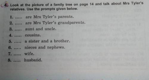 Look at the picture of a family tree on page 14 and talk about Mrs Tyler's relatives. Use the prompt