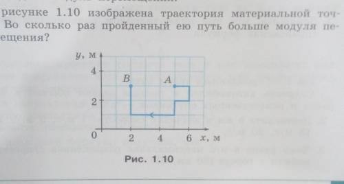 На рисунке 1.10 изображена траектория материальной точки .Во сколько раз пройденный ею путь больше м