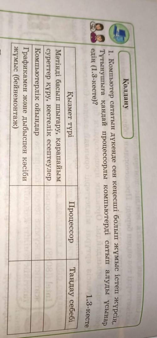 1. Компьютер сататын дүкенде сен кеңесші болып жұмыс істеп жүрсің Тұтынушыға қандай процессорлы комп