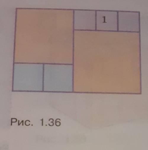 Прямоугольник разрезали на семь квадра- тов так, как это показано на рисунке 1.36. Пло-щадь одного м