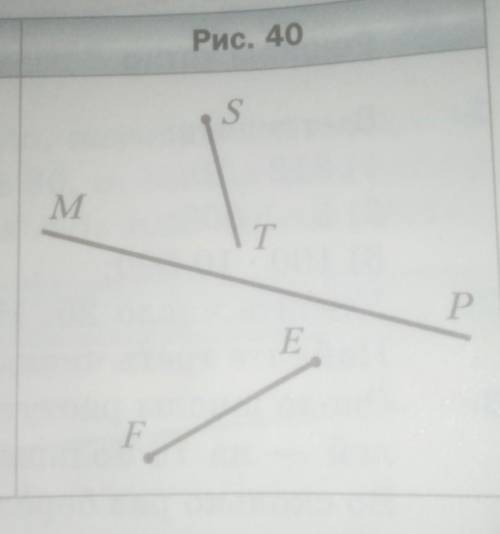 Пересекаются ли изображённые на рисунке 40: 1) Прямая MP и отрезок EF 2) Луч ST и прямая MP 3) Отрез