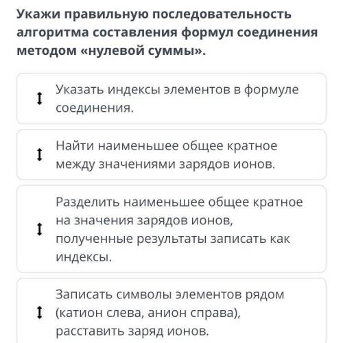 Укажи правильную последовательность алгоритма составления формул соединения методом «нулевой суммы».