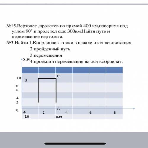 №3.Найти I.Координаты точки в начале и конце движения 2. пройденный путь 3. перемещения 4. проекции