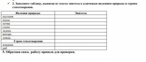 2.заполните таблицу выпиши из текста эпитеты к ключевым явлением природы и героем стихотворения. А.С