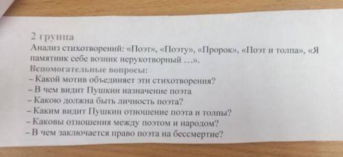 Анализ стихотворений Поэт,Поэту,Пророк,Поэт и толпа,Я памятник себе возник нерукотворный...