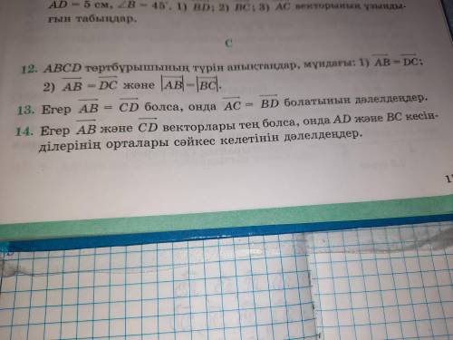 Егер АВ векторы және СД векторлары тең болса,онда АД және ВС кесінділерінің орталары сәйкес келетіні