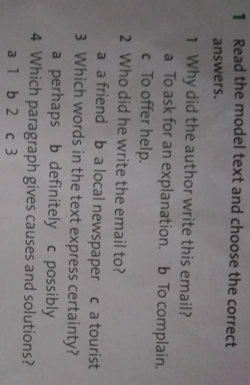 1 Read the model text and choose the correct answers.F1 Why did the author write this email?a To ask