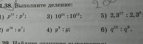 1,38. Выполните деление: 1) p12:p23) 1021:10125) 2, 317:2, 382) a16: а74) y9 : у6) q12:q8​