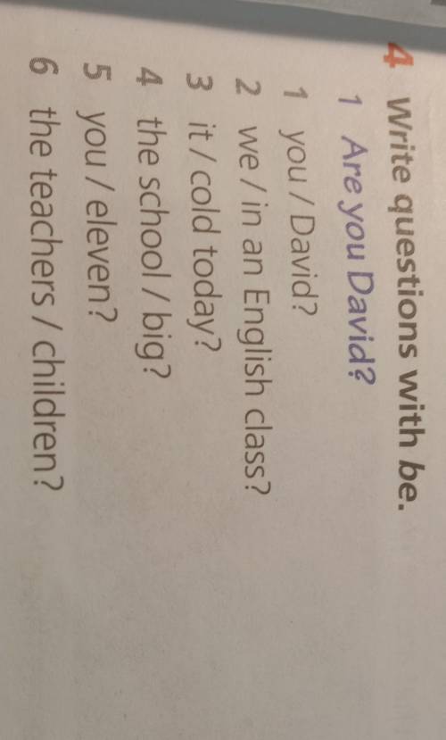 1 you/David? 2 we/ in an English class?3 it/cold today?4 the school / big?5 you / eleven?6 the teach