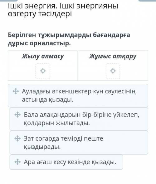 Берілген тужырымдарды бағандарға дурыс орналастыр ​