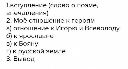 Напишите сочинение на тему: «Моё отношение к героям Слова о полку Игореве» По этому плану, 300+ сл