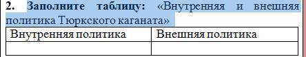 Заполните таблицу: «Внутренняя и внешняя политика Тюркского каганата»