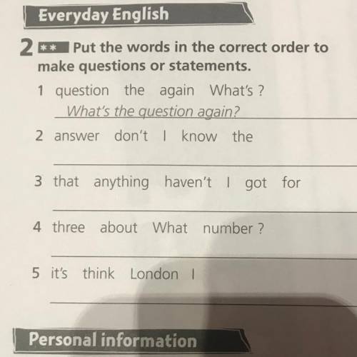 Put the words in the correct order to make questions or statements. Фото прикрепила