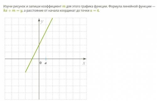 Изучи рисунок и запиши коэффициент m для этого графика функции. Формула линейной функции — kx+m=y, а