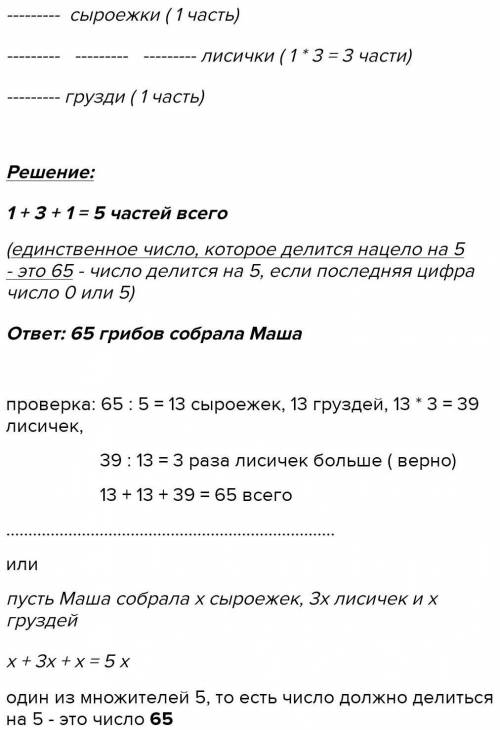 12 Маша собирала грибы. Лисичек Маша собрала в три раза больше, чем сыроежек, а груздей столько же,