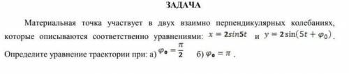 Материальная точка участвует в двух взаимно перпендикулярных колебаниях, которые описываются соответ