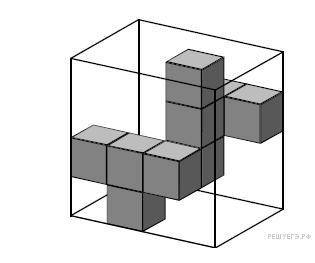 Изображенную на рисунке фигуру из кубиков поместили в коробку, имеющую форму прямоугольного параллеп