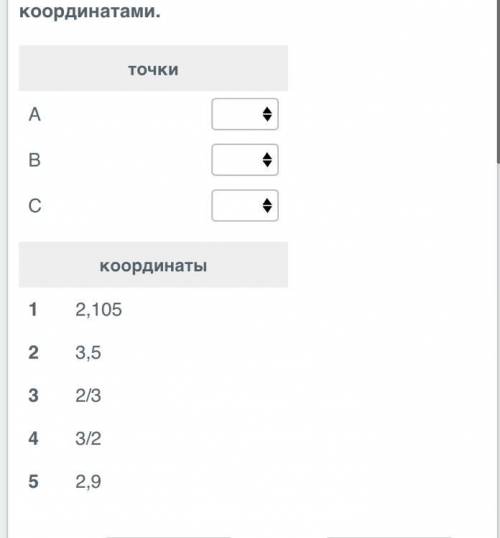 На координатной прямой Отмеченны точки ￼￼ A B C, Установите соответствие Между точками их координата