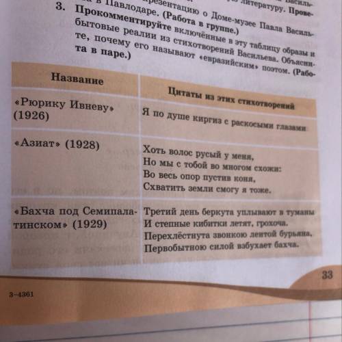 3. Прoкoммeнтируйте включённые в эту таблицу образы и бытовые реалии из стихотворений Васильева. Объ