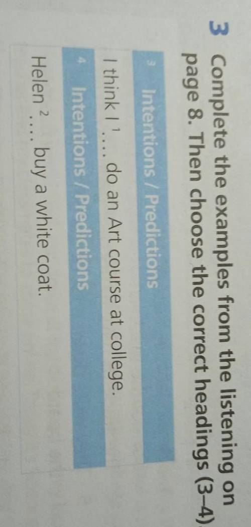 Complete the examples from the listening onpage 8. Then choose the correct headings (3-4).​