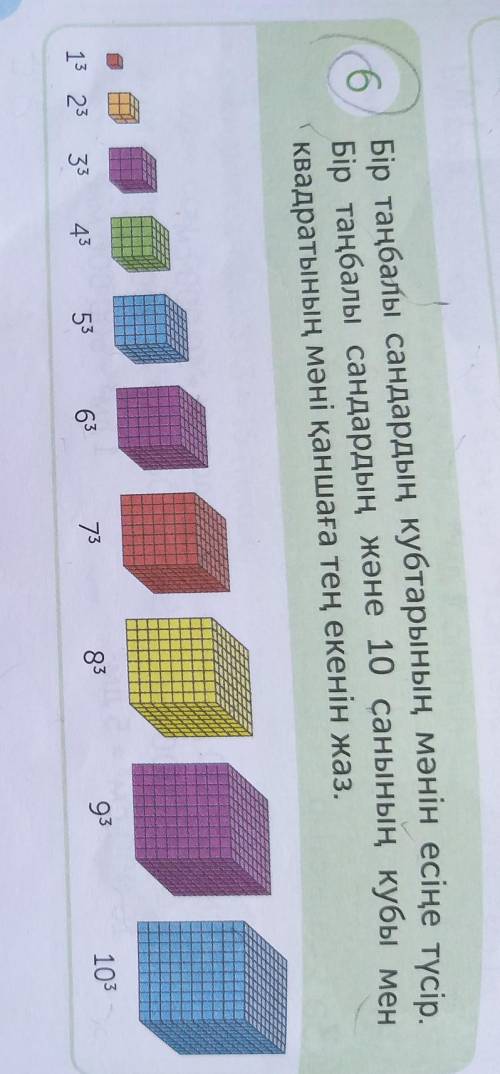 6 Бір таңбалы сандардың кубтарының мәнін есіңе түсір.Бір таңбалы сандардың және 10 санының кубы менк
