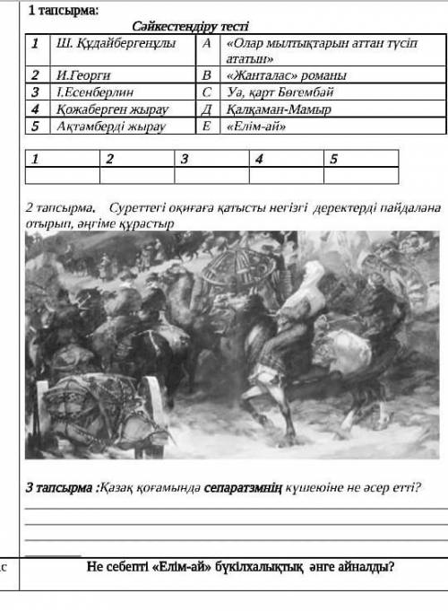 Сәйкестендірутесті Ш. ҚұдайбергенұлыA «Олар мылтықтарын аттан түсіпататын»2 И. Георги 3 I. Есенберли