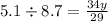 5.1 \div 8.7 = \frac{34y}{29}