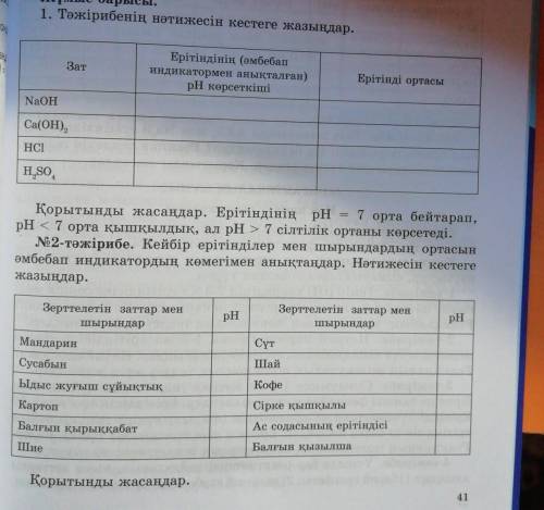 Лиздің Жұмыс барысы.1. Тәжірибенің нәтижесін кестеге жазыңдар.А анықтанісі — рнЗатЕрітіндінің (өмбеб