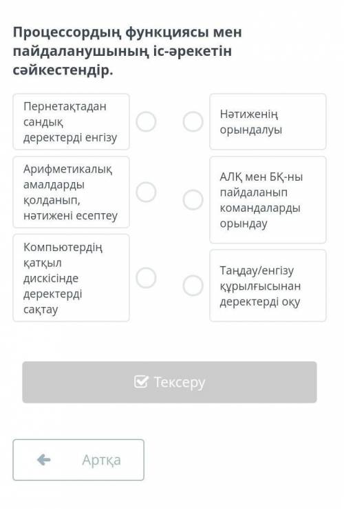 Процессордың функциясы мен пайдаланушының іс әрекетін сәйкестіндір. ​