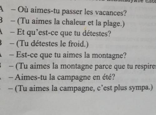 Activité 4. a) Les réponses ont disparu, retrouvez-les. Ce que vous devez dire est écrit entre paren