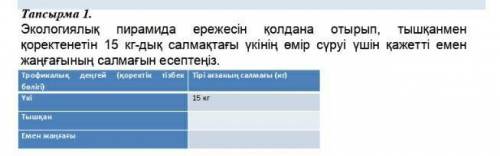 Экологиялық пирамида ережесін колдана отырып тышқан мен қоректенетін 15-кг дық салмақтағы үкінін өмі