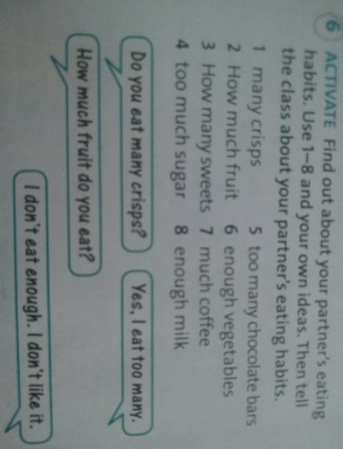 ACTIVATE Find out about your partner's eating habits. Use 1-8 and your own ideas. Then tellthe class