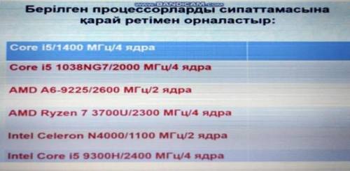 Берілген процессорларды сипаттамасына қарай ретімен орналастыр​