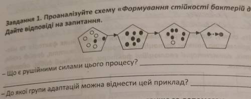 Завдання 1. Проаналізуйте схему «Формування стійкості бактерій до антибіотиків»,Дайте відповіді на з