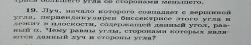 19. Луч, начало которого совпадает свершиной угла, перпендикулярен биссектрисе этого угла илежит в п