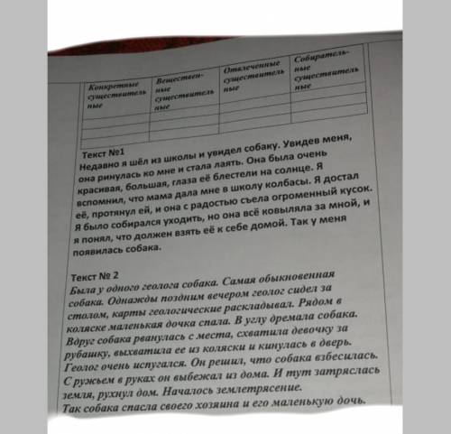 Надо выписать имена сушествидельные из текстов в таблицу