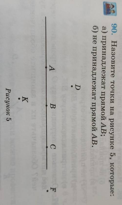 Рисунок 4 90. Назовите точки на рисунке 5, которые:а) принадлежат прямой AB;б) не принадлежат прямой