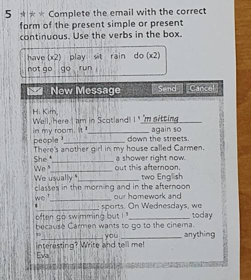 Complete the email with the correct form of the present simple or present continuous. Use the verbs