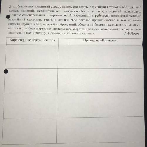 Можете с этой таблицей? 7 класс ( Свидание Гектора с Андромахой )