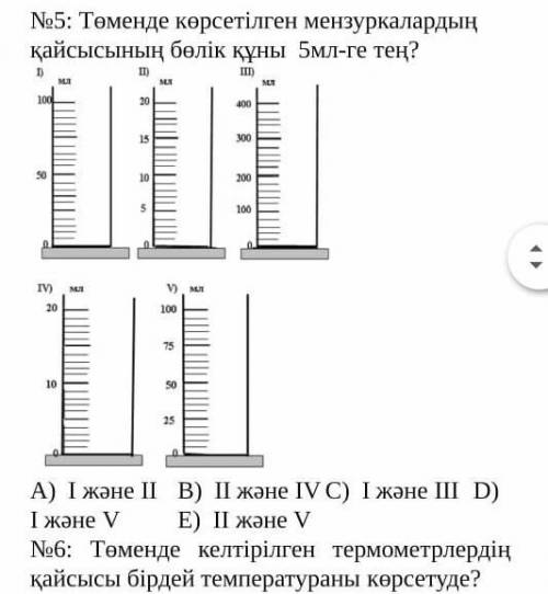 Төменде көрсетілген мензуркалардың қайсысының бөлік құны 5мл-ге тең? А)  I және II B)  II және IV C)