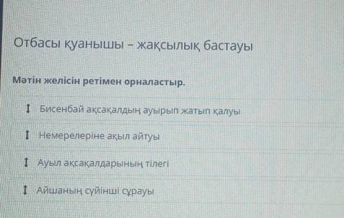 Отбасы қуанышы – жақсылық бастауы Мәтін желісін ретімен орналастыр.I Немерелеріне ақыл айтуыІ Бисенб